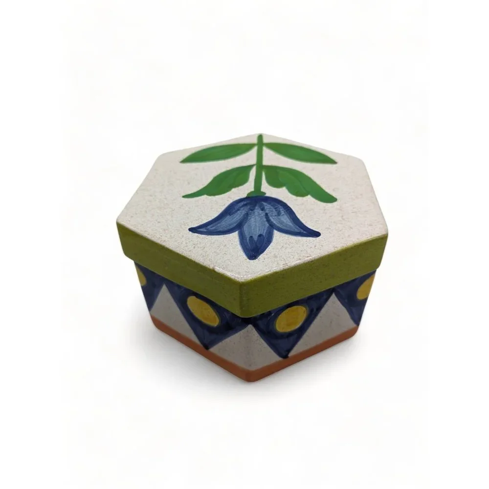 Vintage Mikasa Handcrafted Blue Tulip Ceramic Box Italy Country Gallery